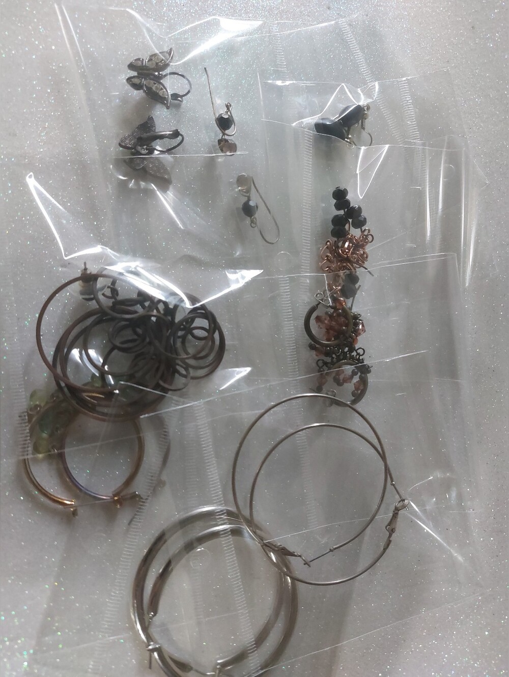 Estate Earrings Lot of 9 Pairs, Pierced, Hoops & Dangle Styles, Various Sizes